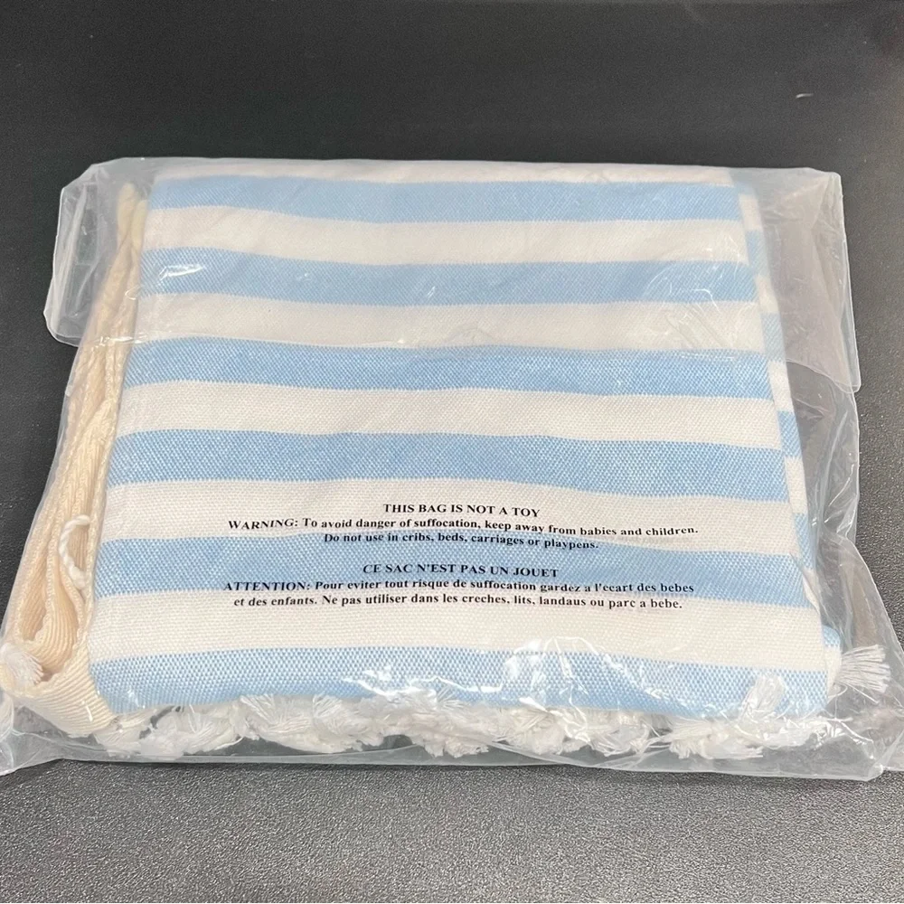 Victoria's Secret Beach Towel Blanket Sky Blue‎ / White With Holder